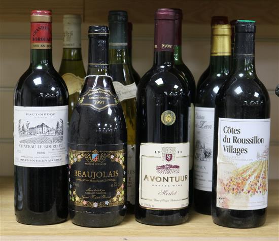 Twelve bottles of mixed red and white wine